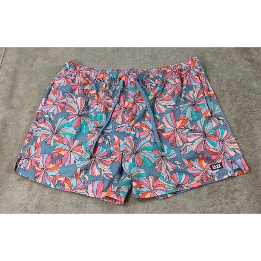 SAXX Oh Buoy Pop 2N1 swim trunks XXL flower Droptemp Cooling Liner‎ EUC